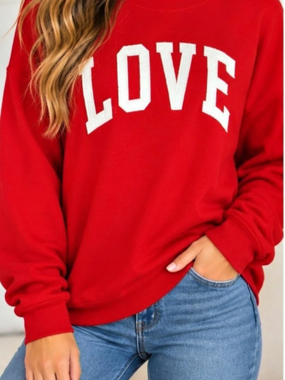 Mighty Fine LOVE Graphic Sweatshirt in Red Medium Like New